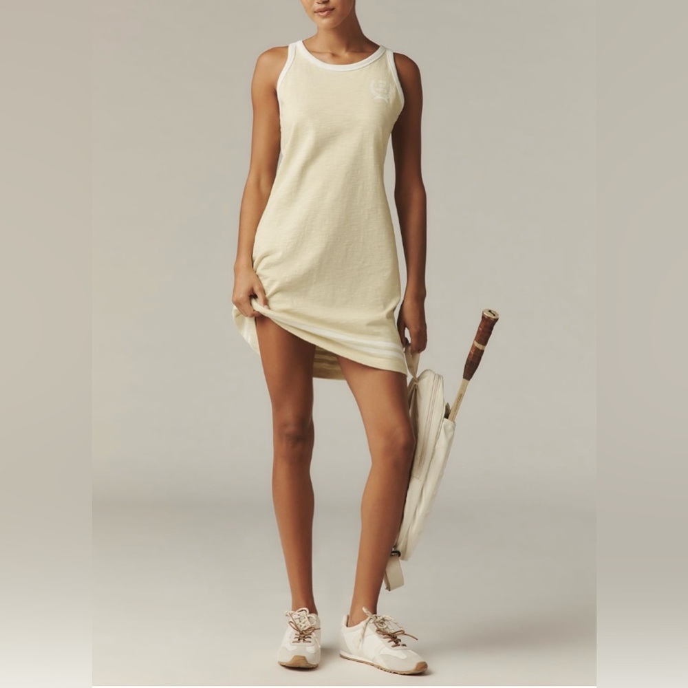 🟠NWT SUNDRY by ANTHROPOLOGIE Racer Cotton Mini Dress in Citrus MED - Picture 3 of 4
